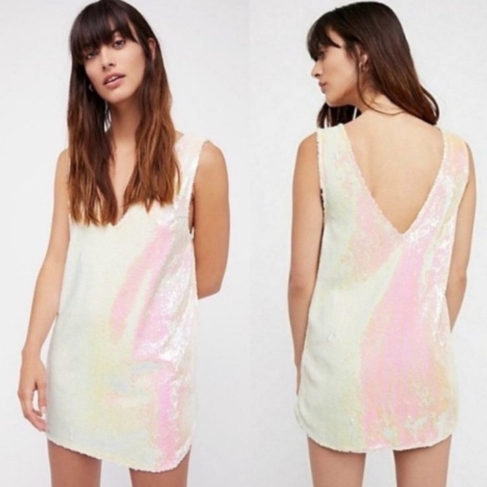 Intimately Free People Iridescent Pink White Sequin Dress